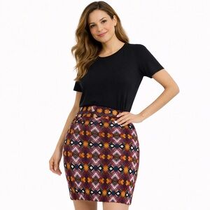 LuLaRoe Women’s Geometric Pencil Skirt – Burgundy – Size L